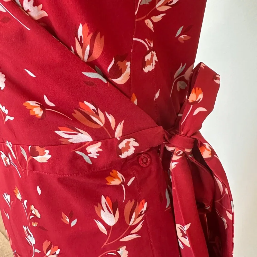 Kosan | Go Travel Dress Womens Small Red Floral Convertible Wrap Pockets Stretch - Picture 4 of 12